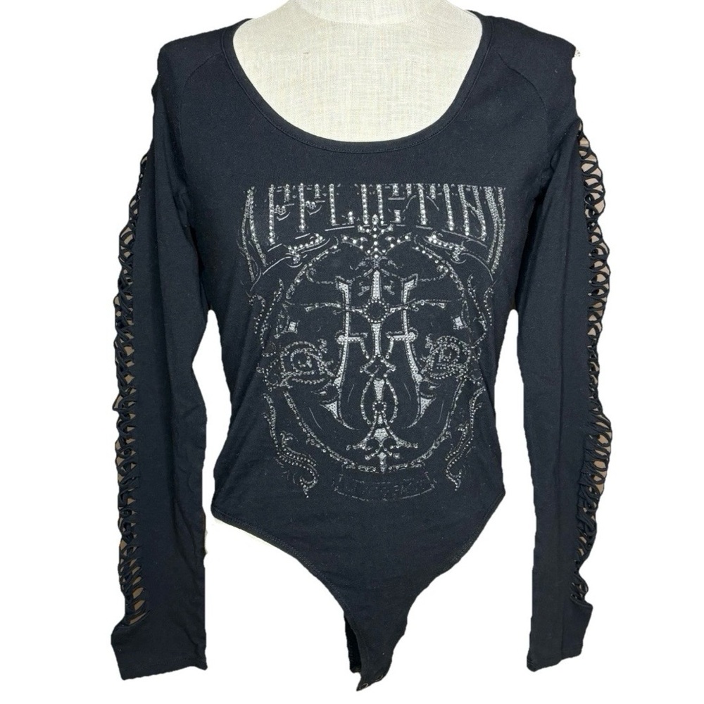 Affliction Black Mist Rhinestone Long Sleeve Bodysuit